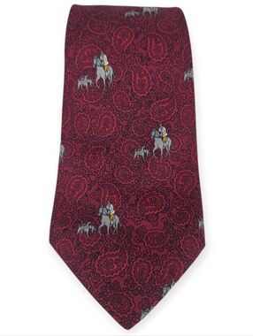 Gucci Men's Tie Featuring A Maroon Paisley Pattern With Equestrian Figures EUC